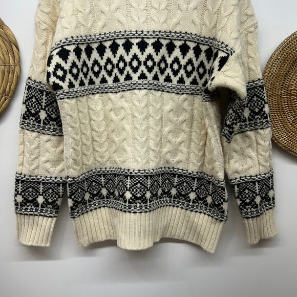 Line and Dot Montana Faire Isle Sweater Medium Chunky Knit Oversized Cream Black - Picture 6 of 8